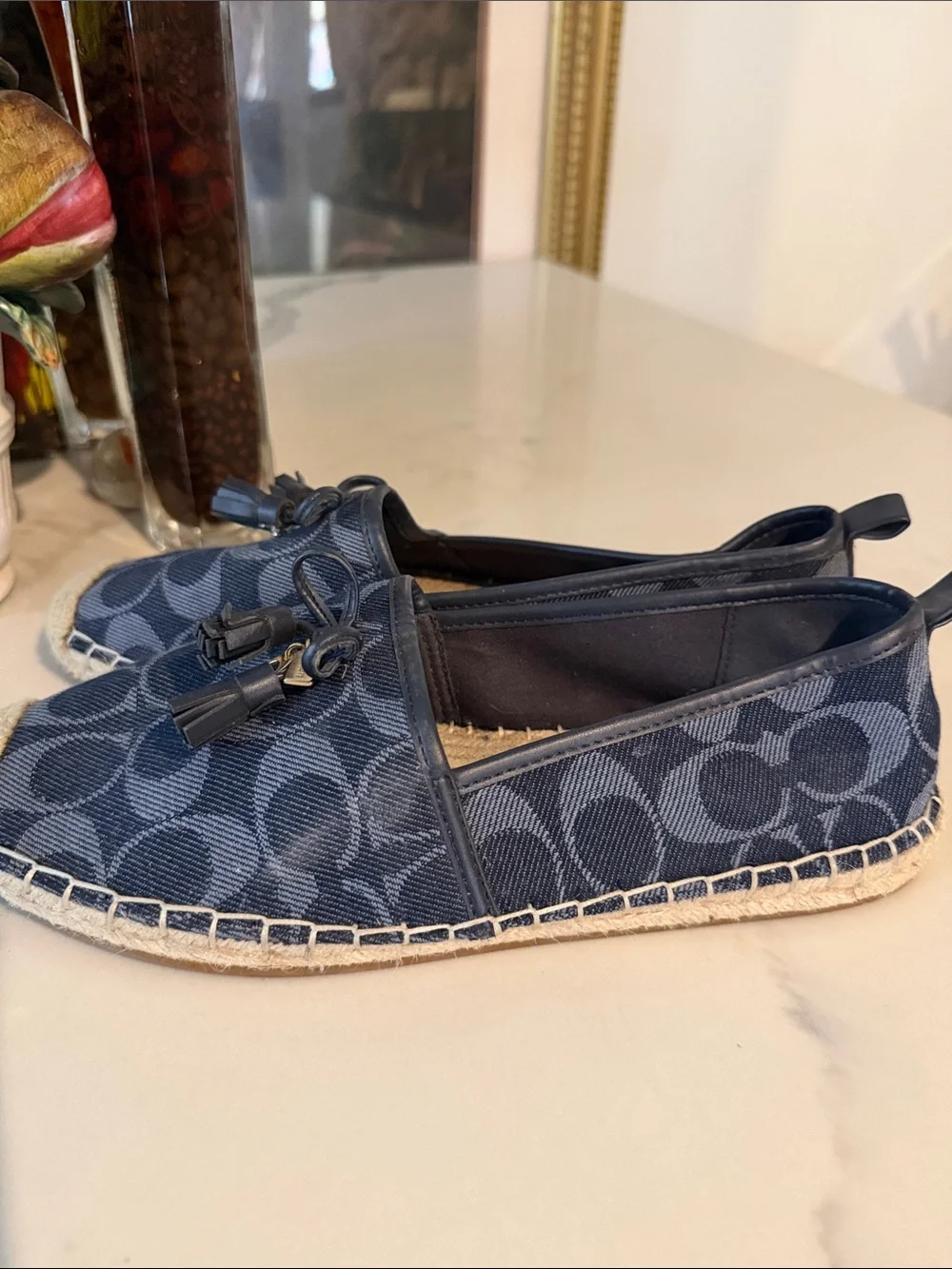 Coach Navy Signature Canvas Tassel Espadrille Moccasins fits Like 7 1/2